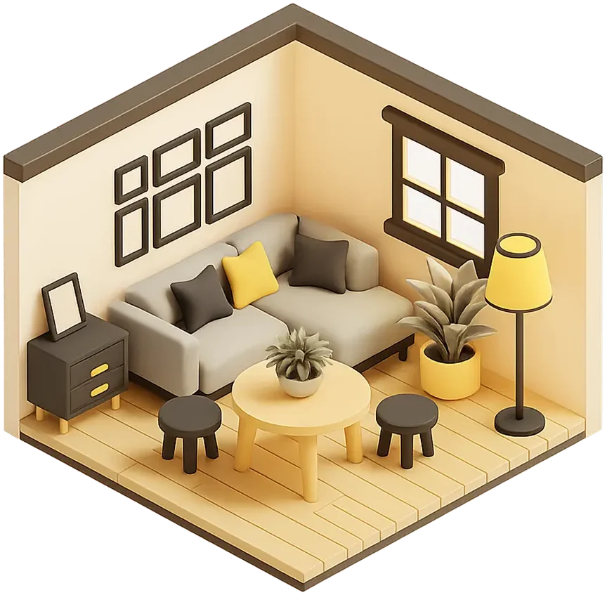 Ilustração de uma sala de estar mobiliada, pronta para anunciar